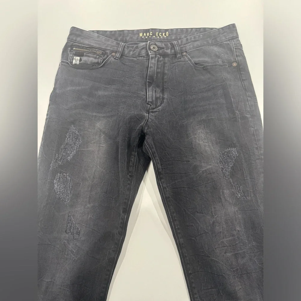 Men's Black Distressed Marc Ecko Jeans Cut & Sew - Picture 2 of 9